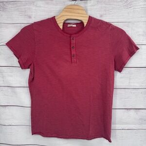 Marine Layer Striped Henley Shirt Mens Large‎ Short Sleeve Casual Top